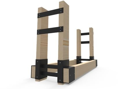 Artigarden Juego de 4 estantes para leña de Exterior con 4 Barras de Soporte para Pilas de leña, Marco de Madera de Alta Resistencia para Madera de Chimenea de 50 x 100 mm, Color Negro, 1 par