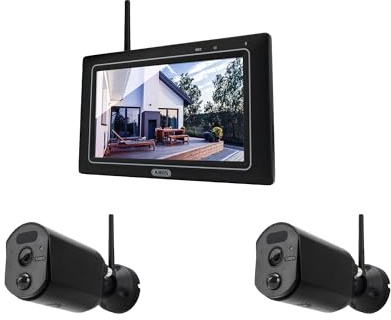 ABUS Überwachungskamera EasyLook BasicSet PPDF17000 – 2er Set Kamera + tragbarer Monitor mit Touchscreen - einfache Handhabung, Alarm- und Aufnahme-Modus, Gegensprechfunktion, Nachtsicht Schwarz 1080p