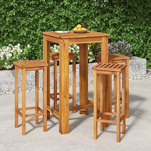 BOWEKAM Möbel, Outdoor-Möbel, Gartenmöbel-Sets, 5-teiliges Gartenbar-Set, Massivholz, Akazie