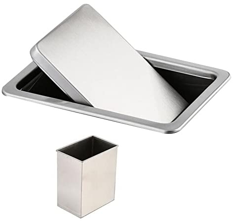 Couvercles de Poubelle en Acier Inoxydable, Poubelle encastrée pour comptoir, Armoire, Table à Manger, Cuisine, Couvercle de Poubelle caché XJJUN, Argent 22,7 x 16,3 cm