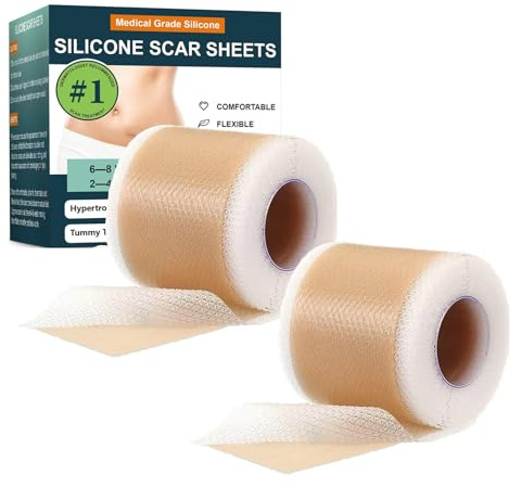 Vauki Lot de 2 rouleaux de pansements en silicone médical contre les rides, rouleau de pansement hydrocolloïde, bande de silicone pour chirurgies, cicatrices, rides, césariennes et brûlures