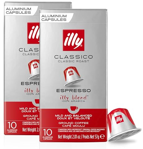 illy Coffee - Classico Espresso Coffee Pods - Dark Roast - 100% Arabica Coffee Beans - Nespresso Compatible illy Coffee Capsules - 2 Pack (20 Capsules)