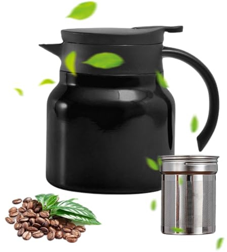 DASIAUTOEM Kaffeekanne Thermo, 1L Lsolierkaffeekanne, 1000ml Thermoskanne mit Siebeinsatz Edelstahl, Teebereiter, Teekanne mit Filter, für Tee Kaffee Heißgetränke Hause Büro Mietshaus