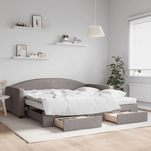 Ordellia Utdragbar dagsäng med lådor, taupe, 100 x 200 cm, tygöverdrag, 2 madrasser, bäddsoffa för gästrum, vardagsrum