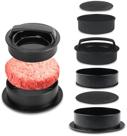 Comzantor Prensa de Hamburguesa 3 en 1, Antiadherente Molde Hamburguesa, Plastico Maquina para Hacer Hamburguesas con Mango ABS, Rellenas Burger Press, para Prensar Carne, Empanadas, Barbacoa, Filetes