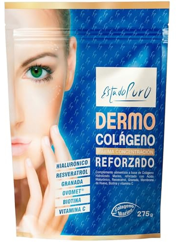 Colageno Marino Hidrolizado, Dermo Estado Puro, 275g | Ácido Hialurónico, Vitamina C, para la Piel Mujer, 5g Péptidos Peptan, Resveratrol, Granada, Ovomet, Formato Polvo Doypack