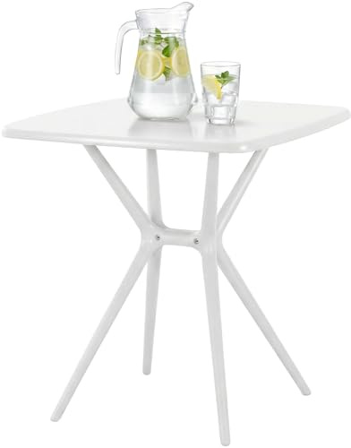 CLP Table de Jardin Becky Carree, Stable et resistante aux intemperies, Table bistrot 72 x 72 cm, Polypropylene Anti UV, Couleur:Blanc