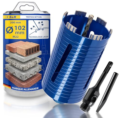 S&R Scie Cloche Béton 102mm. Trépan Béton 102 Sds-plus. Foret diamant Carotteuse béton M22. Scie Cloche Diamant Professionnelle