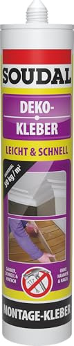 Soudal Deko-Kleber, 390g, Weiss - Lösemittelfreier Montagekleber für die Hartverklebung poröser Materialien wie Holz, Styropor, Porenbeton, Keramik und vielen weiteren Baustoffen