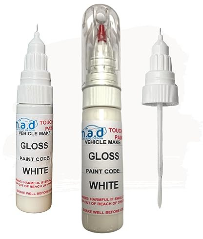 M.A.D MYLDAN AUTO DESIGN Car WHITE Touch Up Paint Pen - 20ml Precision Scratch Repair Kit with Needle & Brush - UK Mixed Automotive Paint Pen for Exact Colour Match (JUST PAINT)