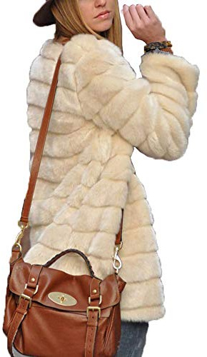 DianShaoA Damkappa vinter elegant varm pälsimitation jacka kort kappa rock långa ärmar, Beige, L