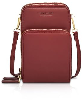 NICOLE&DORIS Damen Elegant Handytasche Kleine Umhängetasche Brieftasche Schultertasche PU Leder Mini Handtasche Vielen Fächern Handytasche mit Geldbörsen für Handy unter 6,9 Zoll Weinrot
