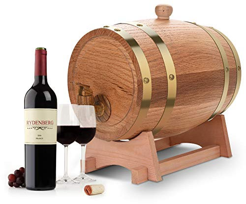 Botte in legno di quercia da 3 l, per la conservazione di whisky, per la casa, bar, feste e banchetti, rosso vivo, Rustico