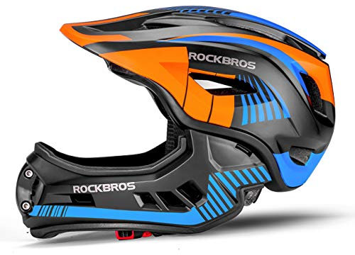 ROCKBROS Kinderhelm Integriert Fahrradhelm Kinder Jugend Fullface Helm mit Abnehmbarem Kinnschutz BMX MTB Downhill Helm M 54-57cm Blau