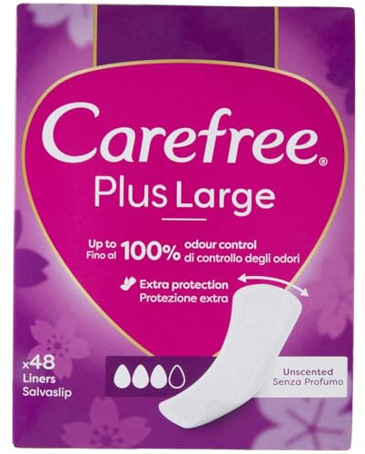 Salvaslip Carefree Plus Large con fragranza leggera (48 unità), protegge le mutandine assorbenti e traspiranti per l'uso quotidiano, protegge le mutandine extra lunghe con protezione dai cattivi odori