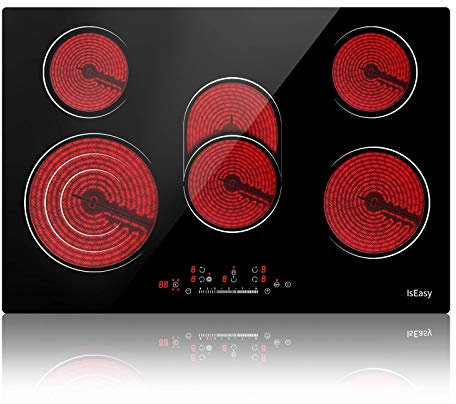 Vitrocerámica - Placa de cocina eléctrica, 5 zonas, 8600 W, panel táctil