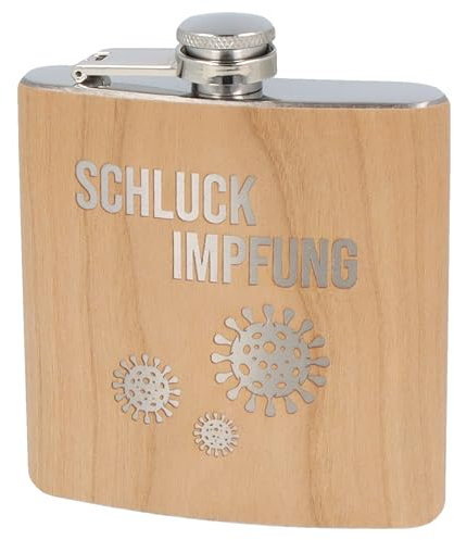 Spruchreif · Flachmann mit Gravur · Impfstoff · Lustige Geschenkidee für Frauen und Männer · Edelstahl · Schluckimpfung · Aus Holz