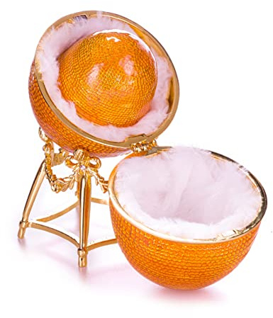 danila-souvenirs Fabergé-Stil Huhn Ei/Schmuckkästchen mit Hühnchen 13 cm gelb