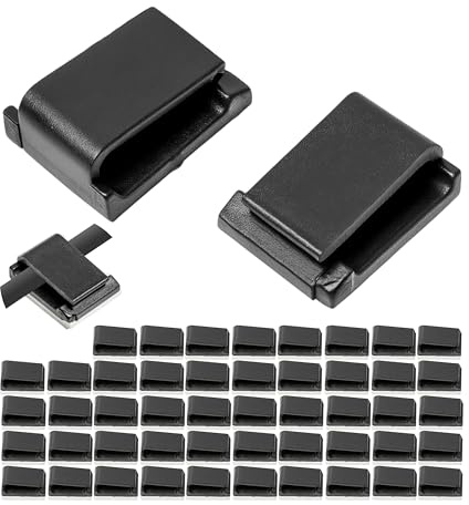 Kabel Management Clips zum Kleben, 50 Stück, in Schwarz, 16 x 13 mm, Kabelklemme für TV, PC, Küchengerät, Lampe, usw., selbstklebende Kabelhalter, Kabelhalterungen für Wand, Decke, Boden, Cable Clips