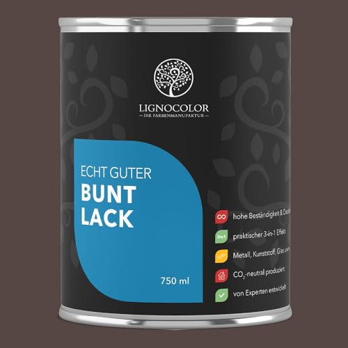 Lignocolor Buntlack matt (750 ml, Dunkelbraun) | hochbeständiger Lack für Holz, Metall, Kunststoff & Kinderspielzeug