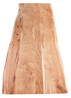 SAM Tischplatte 160x60 cm Curt, Holzplatte Akazienholz massiv + naturfarben + lackiert, Baumkanten-Platte für Heimwerker, Arbeitsplatten, Tische & Fensterbretter