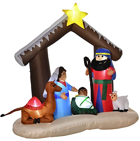 HOMCOM Aufblasbarer Weihnachtsbogen 2 m Bibel-Bogen von Jesus' Geburt Weihnachtsdekoration Aufblasbare Weihnachtskrippe 1,8 m Bogen mit LED-Lichter wasserdicht automatisches Aufblasen Polyester