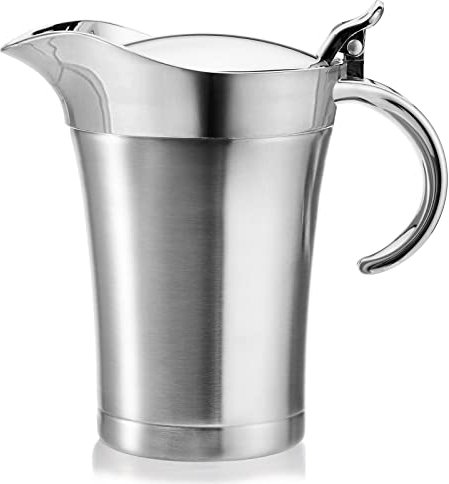 Peohud Salsiera, brocca doppia isolata in acciaio inox 304 con coperchio incernierato, 708,7 g scaldavivande brocca per casa e cucina