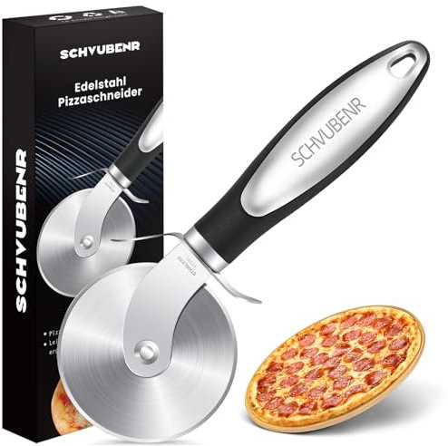 SCHVUBENR Premium Pizzaschneider - Pizzaroller aus Edelstahl - Leicht zu schneiden und zu reinigen - Superscharfer Pizzaschneider – Spülmaschinenfest – Für große und kleine Pizza(Schwarz)