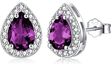 SNORSO Clous D'oreilles Argent Pour Femme Fille,Boucles d'oreilles Zircon Cubique Carré/Rectangle/Coeur/Goutte d'eau/Ronde, Boucles d'oreilles Pierre de Naissance Coloré,Cadeau Anniversaire Mariage