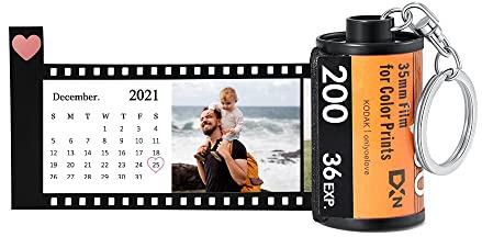 ALBERTBAND Personalisiert Schlüsselanhänger mit Eigenem Foto Gravur Bedrucken mit 5/8/10/15/20 Stück Fotofilm-Rollen Schlüsselbund Geschenk für Weihnachten Geburtstag (kalender+7pcs)