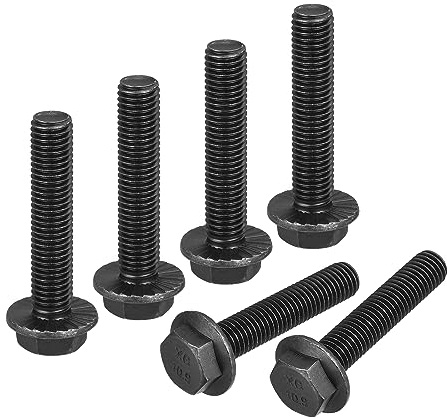 sourcing map M12-1.75x60mm Hex Serrated Flange Bolts 10.9 Grade Carbon Steel Screws 6pcs