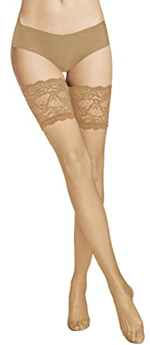 VENEZIANA NUOVA Strümpfe für Damen 20 Den – Nahtlose Selbsttragende Strümpfe mit elastischem Oberschenkelbund, Matt-Finish Nude XS
