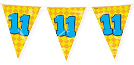 PD-Party 7042011 Happy Party Bunting - 11, Gold/Gelb, Doppelt-Seitige, Dreieckig, Folie Wimpelkette, 1000cm Länge X 30cm Breite X 0.1cm Höhe