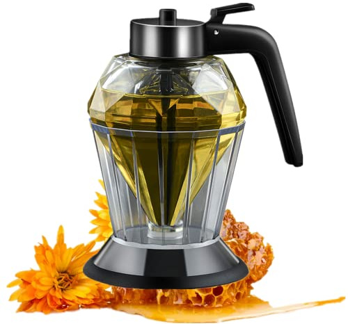 Honey Dispenser, Syrup Dispenser with Stand, glass honey jar No Drip Honey Dispenser7 Oz Easy Works,Great for Syrup, Sugar, Sauces, Condiments and more