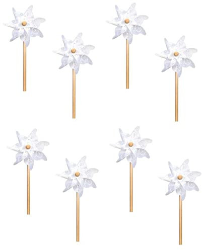 Posiwio dekoratives Windrad Windmühle auf Stab PVC weiß-transparent mit stilisiertem Blütenmuster in verschiedenen Größen und Mengeneinheiten (8, klein)