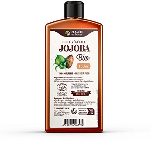 Huile de JOJOBA Bio 150 ml - Cosmos Organic - Planète au Naturel - Pure, Naturelle et Pressée à froid - Cheveux, Corps, Peau