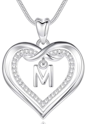 EUDORA Harmony Ball Kette mit Buchstaben für Damen, Kupfer Versilbertes Herz Buchstabe A-Z Alphabet Anhänger Halskette mit Namen für Frauen, Geschenke für Mutter Tochter Freundin, 20 Zoll Kette