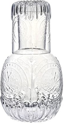 NFNSIG Set di caraffa d'acqua e vetro vintage da comodino, 1 l, in vetro retrò a rilievo con bicchiere di vetro, elegante brocca d'acqua e tazza per comodino