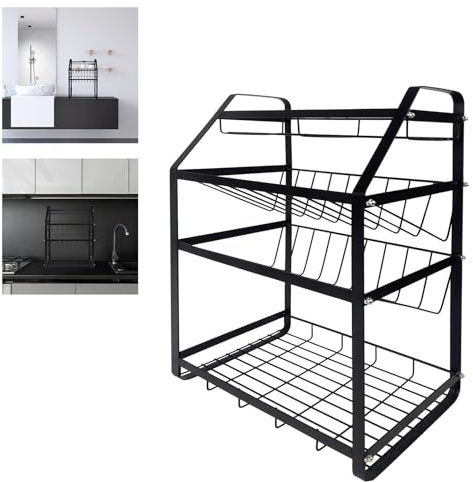 HENGMEI Gewürzregal Gewürzaufbewahrung Metall 4 Ebenen Gewürzflaschen Regal Stehend für Gläser Ölflaschen Schwarz Organizer Gewürzen Küchenregal(Type A)