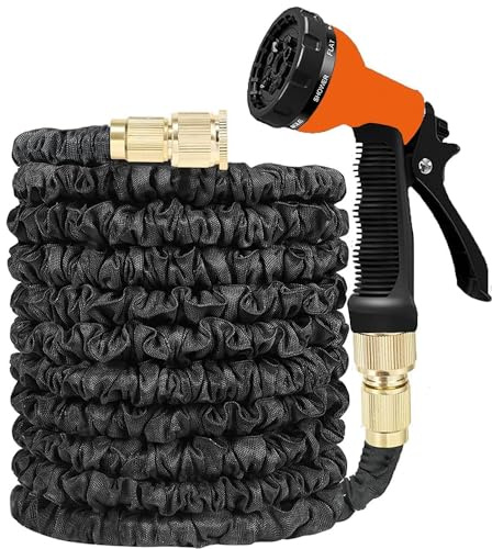 Expandable Flexible HOSEPIPE Garden Hose Pipe Magic Snake + Gun Watering Outdoor (150FT, Black)