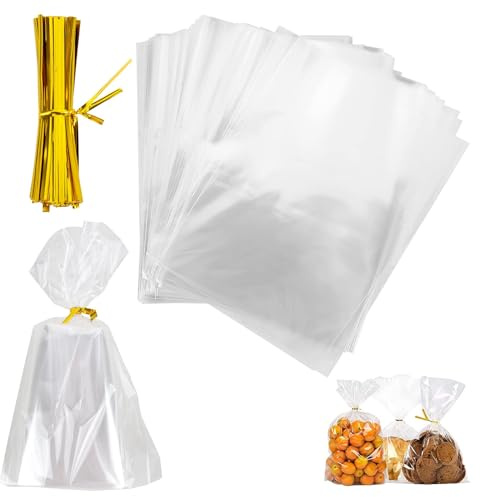 Sachet Bonbon 200 Pcs Sac Plastique Transparent avec Liens Torsadés, 15x20cm Sachet transparent, Sachet Bonbon Transparent pour Emballage Cookies Anniversaire Chocolat Gâteau Bonbons