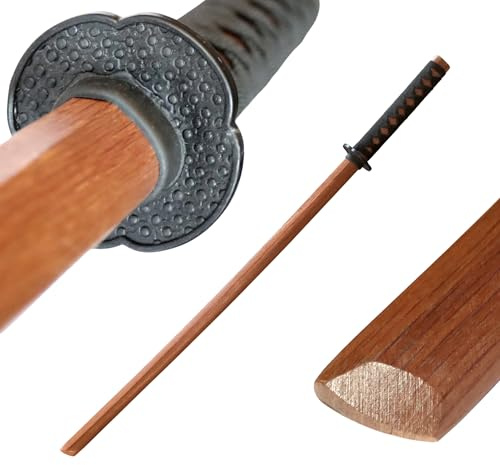 DEPICE Bokken Poirier/Tang Li env. 101 cm, Poids env. 750 g, Poire en Feuille de Bouleau Chinois, Petite courbure, Section hiramine avec Tsuba et Support Tsubah, Iaido Aikido
