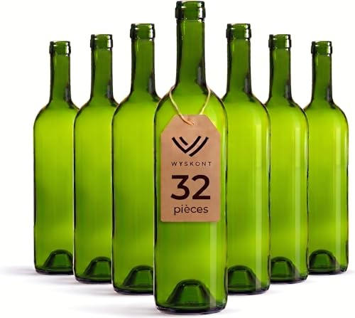 Wyskont Bordeaux Pack 32 - Glass Bottles (750 ml) for Wine, Water, Oil & Liqueur - Wine Gift & Accessories