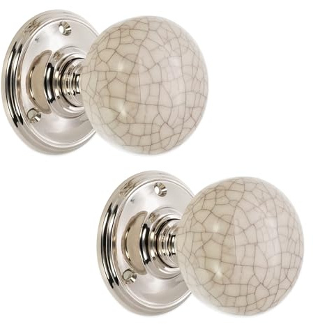 Infinity Decor Crackled Design Round Ceramic Mortice Door Knobs Set 60mm – Polished Nickel Rose Door Handles Ideal for Internal & External Doors
