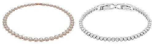Swarovski Collana Angelic, Rotondo, Bianco, Placcato color oro Rosa & Emily Braccialetto, Placcato in Tonalità Rodio con Delicata Striscia di Cristalli Montato a Castone, Taglia M, Bianco
