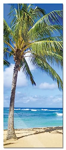 Pixxprint Glasbild Panorama, Wandbild aus Echtglas, Wunderschöner Strand mit Palmen, 100x40 cm, inkl. Aufhängung und Abstandshalter