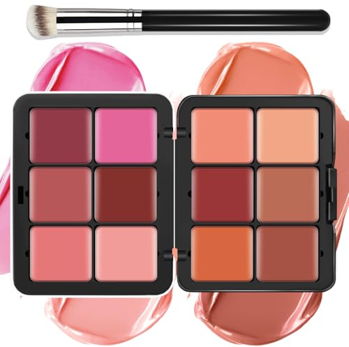 LSxia 12 Colors Cream [Blush] Makeup Palette for Cheeks - All in One Blush Makeup Palette Kit with Brush, Natural Matte Long Wearing, Waterproof Blendable Face Make Up Pallete (#01)