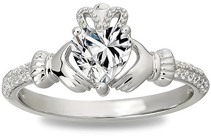 BEBEWO 9/14/18 ct Weißgold Irischer Claddagh Moissanit Ring,1 Karat Moissanit Verlobungsring Ehering für die Namensgravur