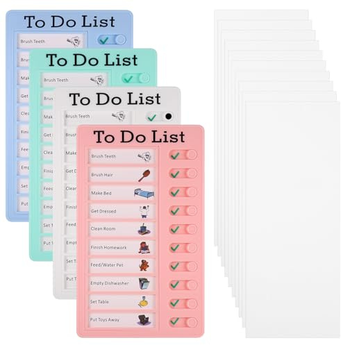 4 Pezzi To Do List Planner, Tabella delle Faccende per Bambini Adulti, Lavagna per Liste di Controllo Staccabile e Riutilizzabile, Tabella di Comportamento Giornaliera Portatile con 10 Fogli Bianchi