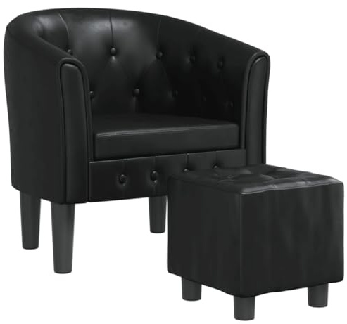 vidaXL Fauteuil Cabriolet avec Repose-Pied, Chaise avec Accoudoirs, Canapé avec Dossier, Siège Rembourré Salon Chambre, Moderne, Noir Similicuir